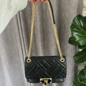 Black Michael Kors Quilted Shoulder Bag with Gold Chain
